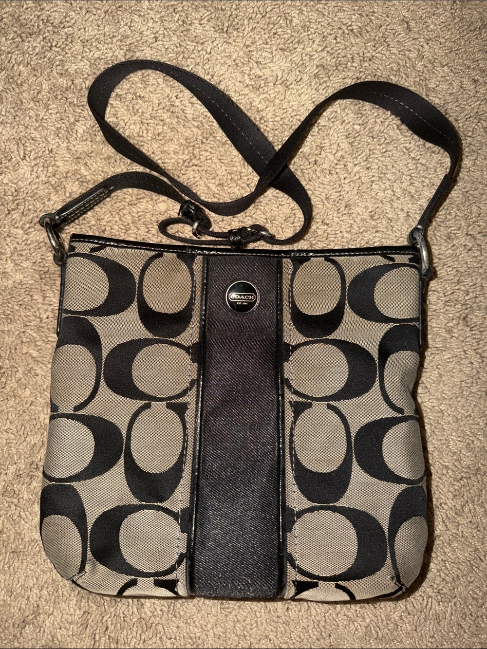 Coach Khaki and Black Signature Crossbody Bag